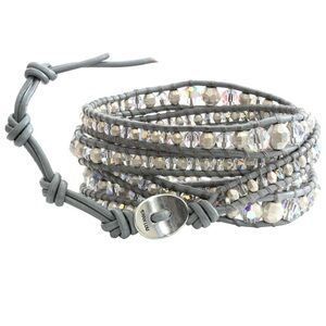 Chan Luu Silver and Gray Beaded Wrap Bracelet
